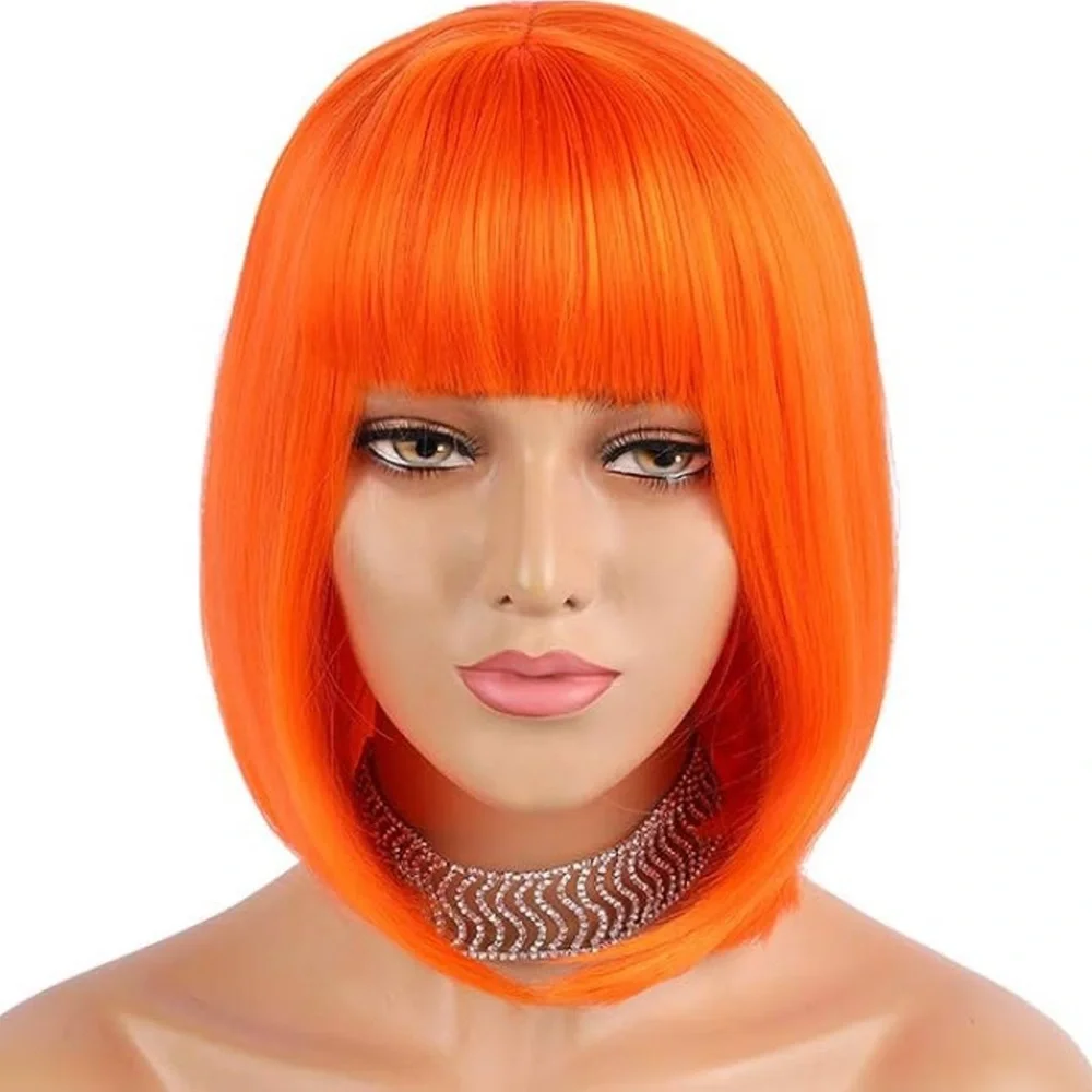 Vibrant Orange Synthetic Bob Wig - Women Hair